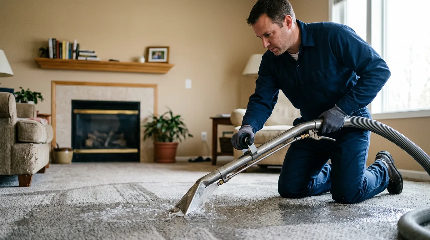 Water damage restoration technician working near Douglas, MA